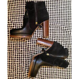 Kurt Geiger Suede and Leather Platform Heeled Ankle Boot Black Sz 39/8 Women's